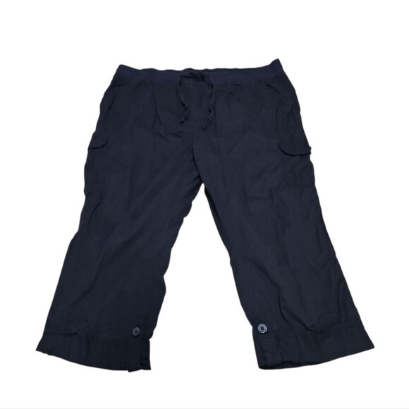 Woman Within Womens Black Drawstring Capri Pants Size 24w Plus Cargo Cuffed - Picture 2 of 9